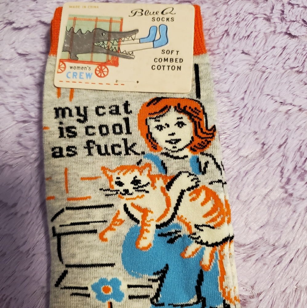 NWT Blue Q My Cat Is Cool AF socks